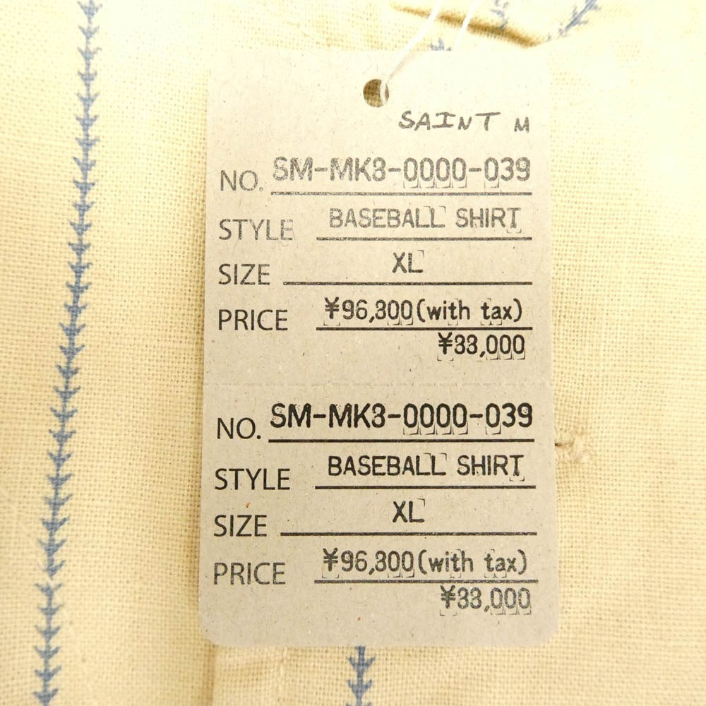 SAINT MICHAEL セントマイケル 26SS SM-MK8-0000-039 BASEBALL SHIRT ETERNITY 半袖 ベースボールシャツ ベージュ系 XL【美品】【中古】