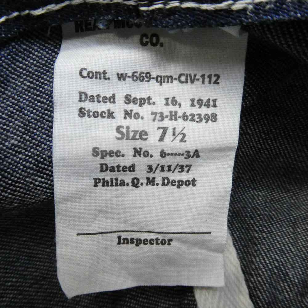 The REAL McCOY'S ザリアルマッコイズ MA17013 U.S. ARMY DENIM HAT アーミー デニム ハット 帽子 インディゴブルー系 7 1/2【中古】