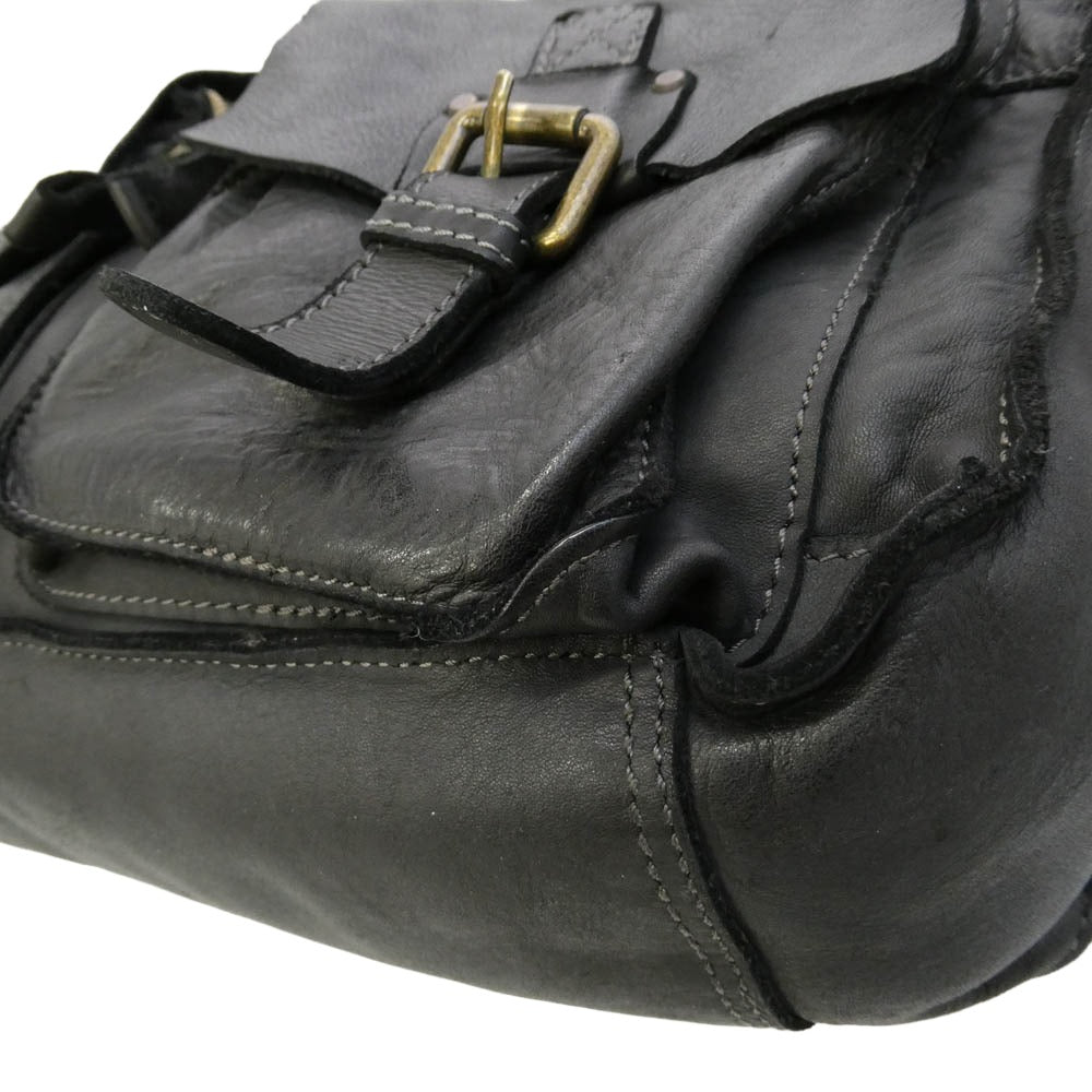 B5516 LEATHER SHOULDER BAG レザー ショルダーバッグ メッセンジャーバッグ ブラック系【中古】