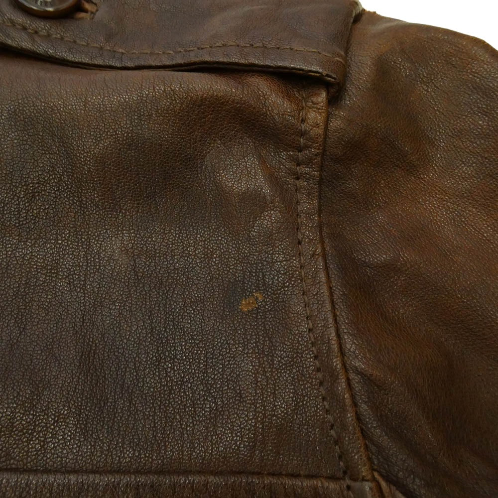 DIESEL ディーゼル シープレザー ダブルポケット フルジップ レザージャケット ブラウン系【中古】