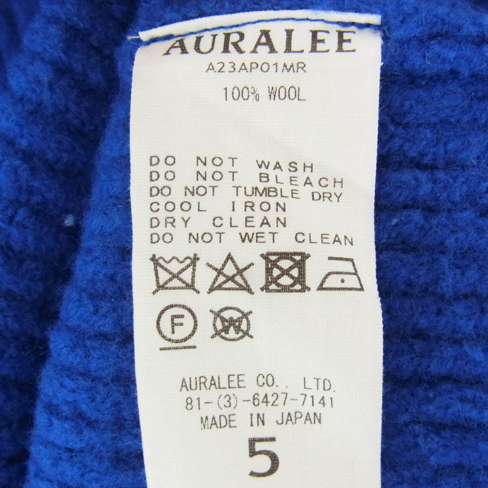 AURALEE オーラリー 23AW A23AP01MR Milled French Merino Rib Knit Boat Neck P/O ミルド フレンチ メリノ リブ ニット ブルー系 5【中古】