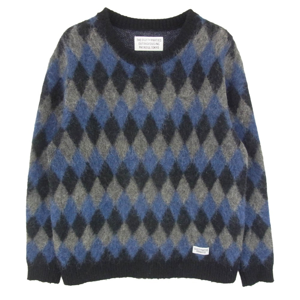 WACKO MARIA ワコマリア 16AW 16FW-WMK-KN15 「BABYALPACA DIAMOND CHECK SWEATER ベビーアルパカ ダイヤモンド チェック セーター ニット ブルー系 L【中古】 WACKO MARIA ワコマリア 16AW 16FW-WMK-KN15 「BABYALPACA