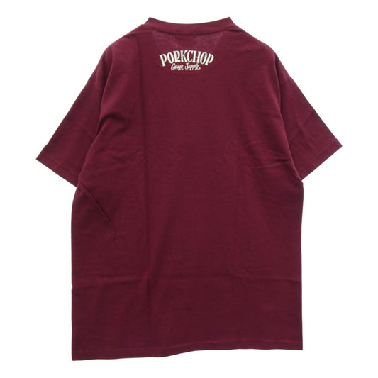 PORKCHOP ポークチョップ 25SS PORK FRONT TEE 25 ポーク フロント プリント 半袖 Tシャツ エンジ系 L【極上美品】【中古】