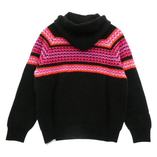 CELINE セリーヌ 22AW 2AC23579S Ski Jacquard Hooded Wool Knit Hoodie スキー ジャガード フーデッド ウール ニット ロゴ フーディー パーカー ブラック系 S【新古品】【未使用】【中古】