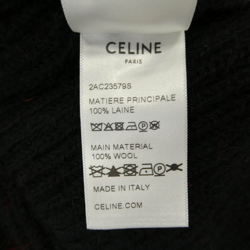 CELINE セリーヌ 22AW 2AC23579S Ski Jacquard Hooded Wool Knit Hoodie スキー ジャガード フーデッド ウール ニット ロゴ フーディー パーカー ブラック系 S【新古品】【未使用】【中古】