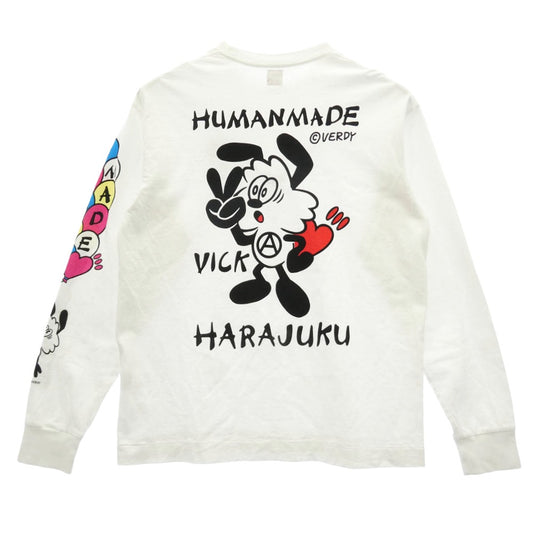 HUMAN MADE ヒューマンメイド × VERDY VICK TEE ヴィック ヴェルディ ロングスリーブ 長袖 Tシャツ カットソー ホワイト系 L【中古】