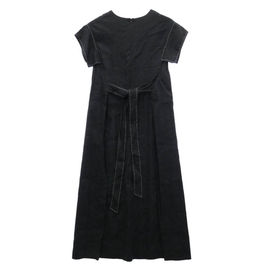 ADORE アドーア 531-3140616 リネン混 クリア クロス フレンチスリーブ ワンピース ダークネイビー系 サイズ表記無し【中古】