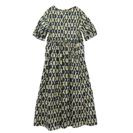 S Max Mara エスマックスマーラ 922606286 ビーズ装飾 総柄 フレア ワンピース オフホワイト系 ネイビー系 38【中古】