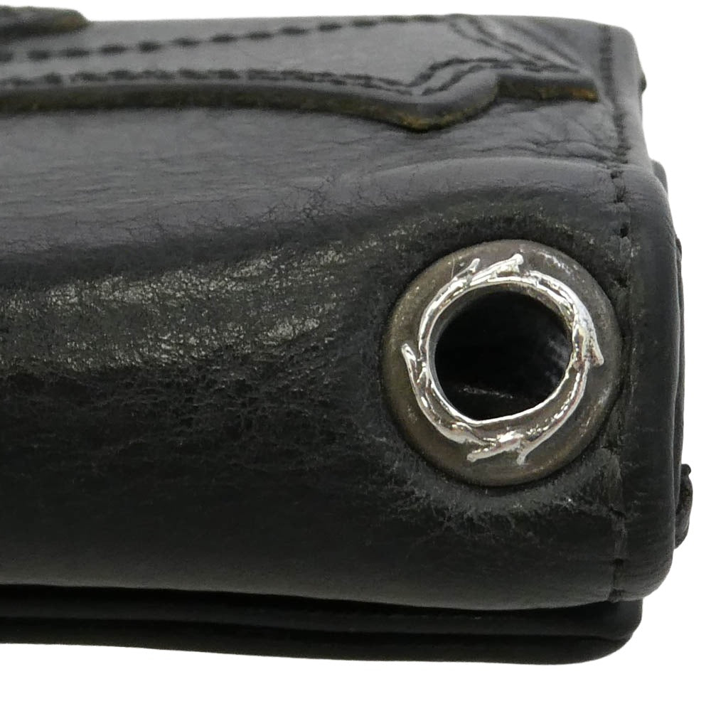 CHROME HEARTS クロムハーツ(原本無) 3FOLD 3フォールド クロスパッチ付き クロスボタン レザー ウォレット 財布 ブラック系【中古】