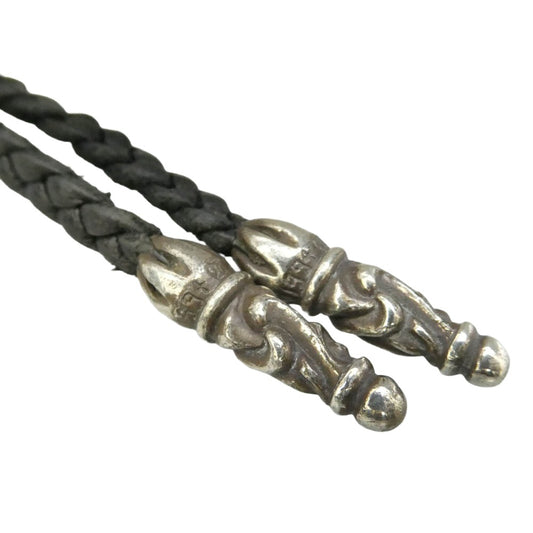 CHROME HEARTS クロムハーツ(原本無) LEATHER BRAID SC スクロールチップ レザーブレード レザーブレイド ネックレス ブラック系 シルバー系【中古】