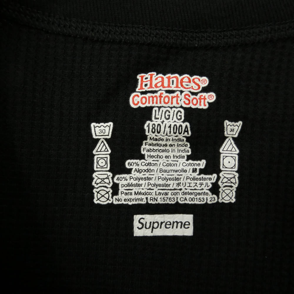 Supreme シュプリーム 23AW Hanes Bones Thermal Crew ヘインズ ボーン サーマル クルー 長袖 Tシャツ ブラック系 L【中古】