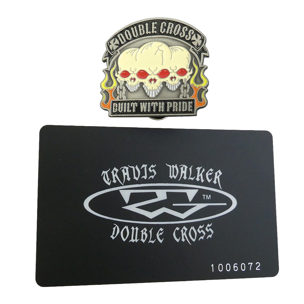 TRAVIS WALKER トラヴィスワーカー ギャランティーカード LARGE 3-FOLD TRIBAL CROSS WALLET ラージ3フォールド スティングレーレザー トライバル クロス 牛革 カウハイド ロング ウォレット 財布 ブラック系【美品】【中古】