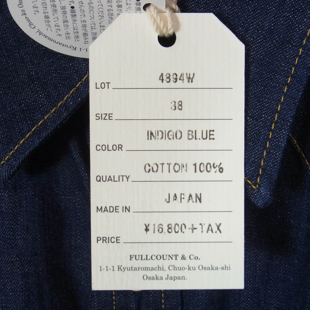 FULLCOUNT フルカウント 4894W DENIM WESTERN SHIRTS デニム ウエスタン 長袖 シャツ インディゴブルー系 38【極上美品】【中古】