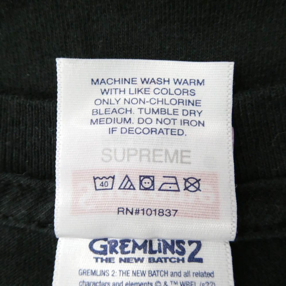 Supreme シュプリーム 22AW Gremlins Greta Tee グレムリン ロゴ プリント コットン 半袖 Tシャツ カットソー ブラック系 XL【中古】