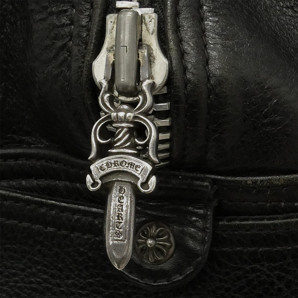 CHROME HEARTS クロムハーツ(原本無) GYM MD ジムバッグ ミディアム 現行型 CHチャーム付き セメタリークロスパッチ レザー ハンドバッグ ブラック系【中古】