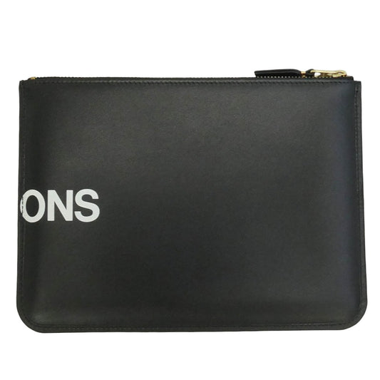 COMME des GARCONS コムデギャルソン SA5100HL HUGE LOGO Wallet ヒュージ ロゴ ウォレット レザー ポーチ クラッチバッグ ブラック系【極上美品】【中古】