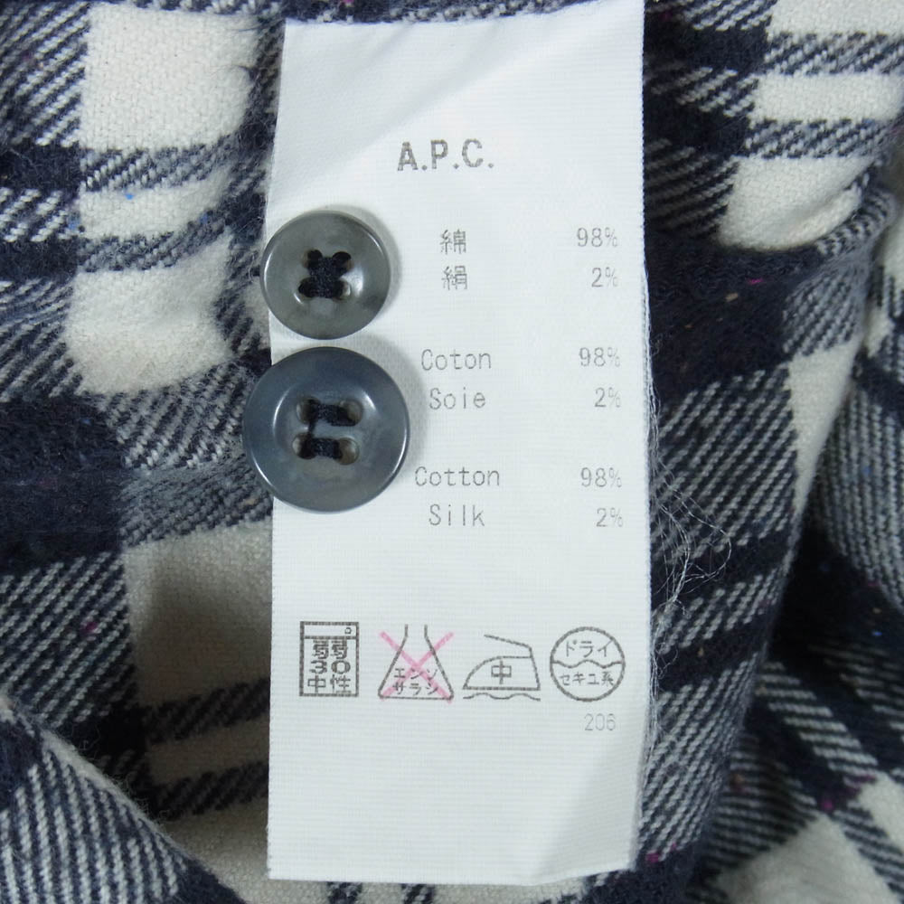 A.P.C. アーペーセー シルクネップ ボタンフライ 長袖 チェック チェック ネイビー系 S【中古】