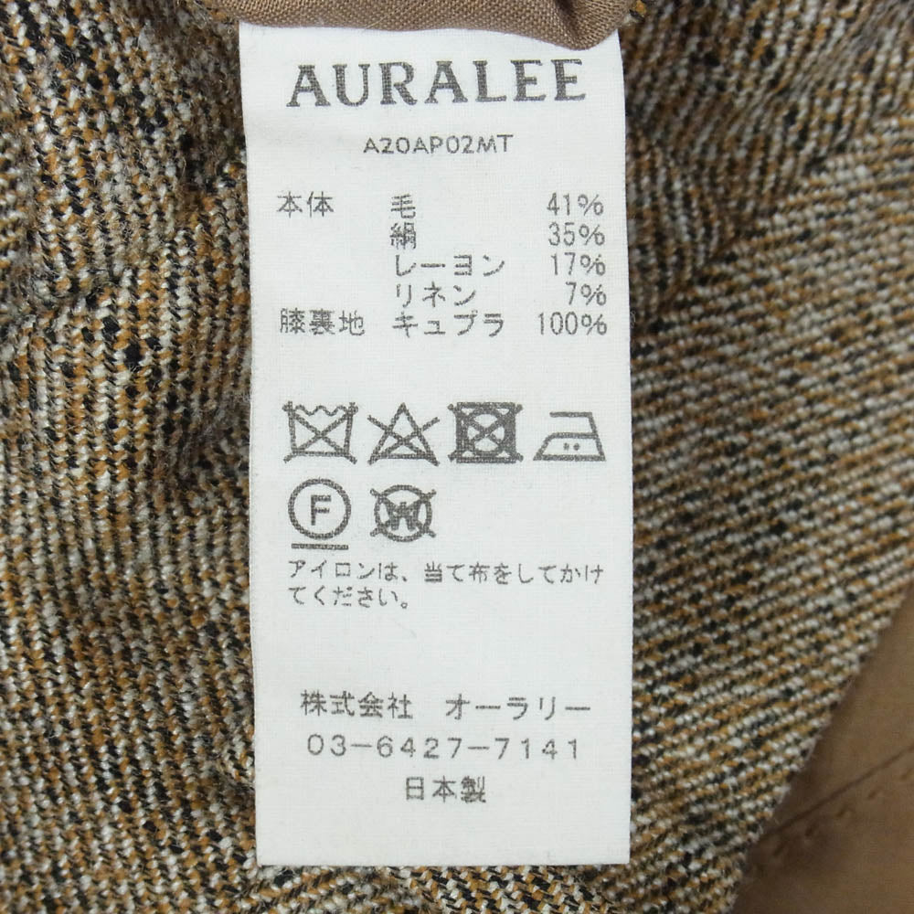 AURALEE オーラリー 20AW A20AP02MT Wool Silk Mix Tweed Slacks シルク混 ツイード ウール スラックス パンツ ライトブラウン系 3【中古】