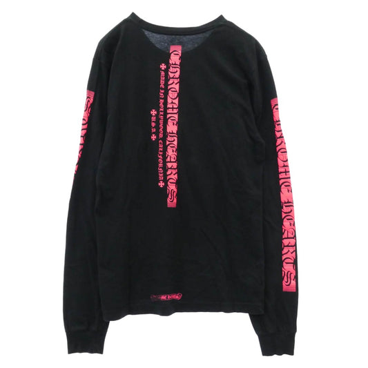 CHROME HEARTS クロムハーツ(原本無) Neon Pink Stripe Logo ストライプロゴ プリント 長袖 Tシャツ ブラック系 M【中古】