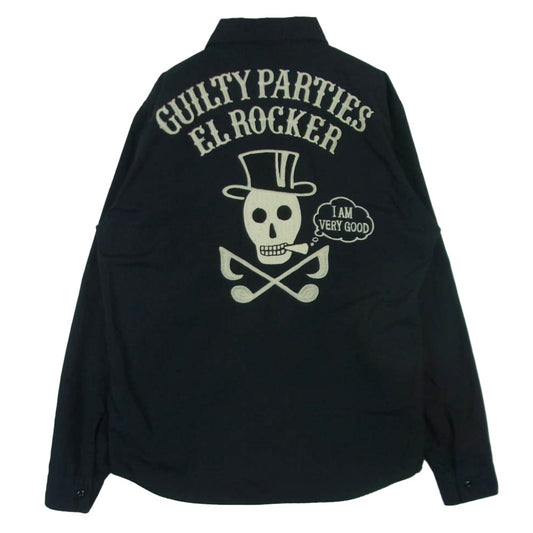 WACKO MARIA ワコマリア GUILTY PARTIES EL ROCKER スカル 刺繍 ワッペン 長袖 ワーク シャツ ブラック系 S【中古】