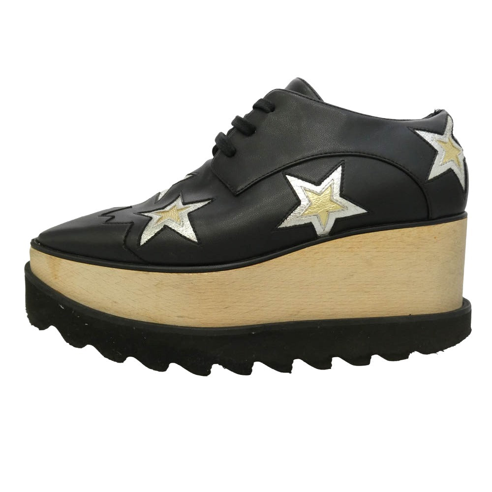 Stella McCartney ステラマッカートニー 580196 ELYSE エリス スター プラットフォーム ウッドソール 厚底 シューズ ブラック系 35【中古】 Stella McCartney ステラマッカートニー 580196 ELYSE エリス スター