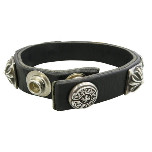 CHROME HEARTS クロムハーツ(原本無) Zero Pyramid Studs 1BTN 2SNP Leather Bracelet ゼロピラミッド スタッズ 1ボタン 2スナップ レザー ブレスレット ブラック系 シルバー系【中古】