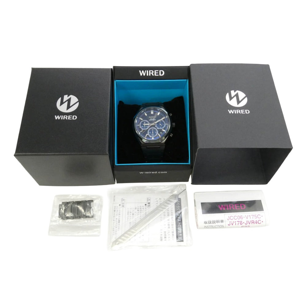 SEIKO セイコー VR42-KMH0 WIRED ワイアード ソーラー クロノグラフ 腕時計 ブラック系 ブルー系【中古】