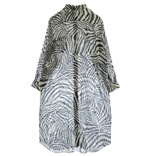 JUNYA WATANABE COMME des GARCONS ジュンヤワタナベコムデギャルソン 20AW JF-O014 Zebra Muslin Shirt Dress ゼブラ シアー シャツ ワンピース ブラック系 ホワイト系 M【中古】