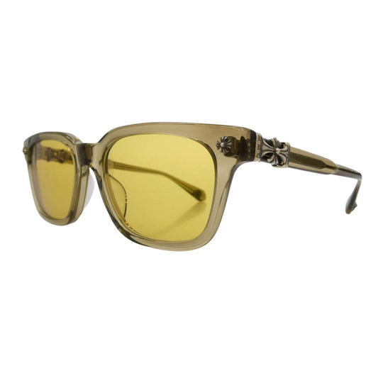 CHROME HEARTS クロムハーツ(原本無) COX UCKER CHクロス テンプル ウェリントン アイウェア 眼鏡 サングラス イエロー系 ブラウン系 52□19-153【中古】