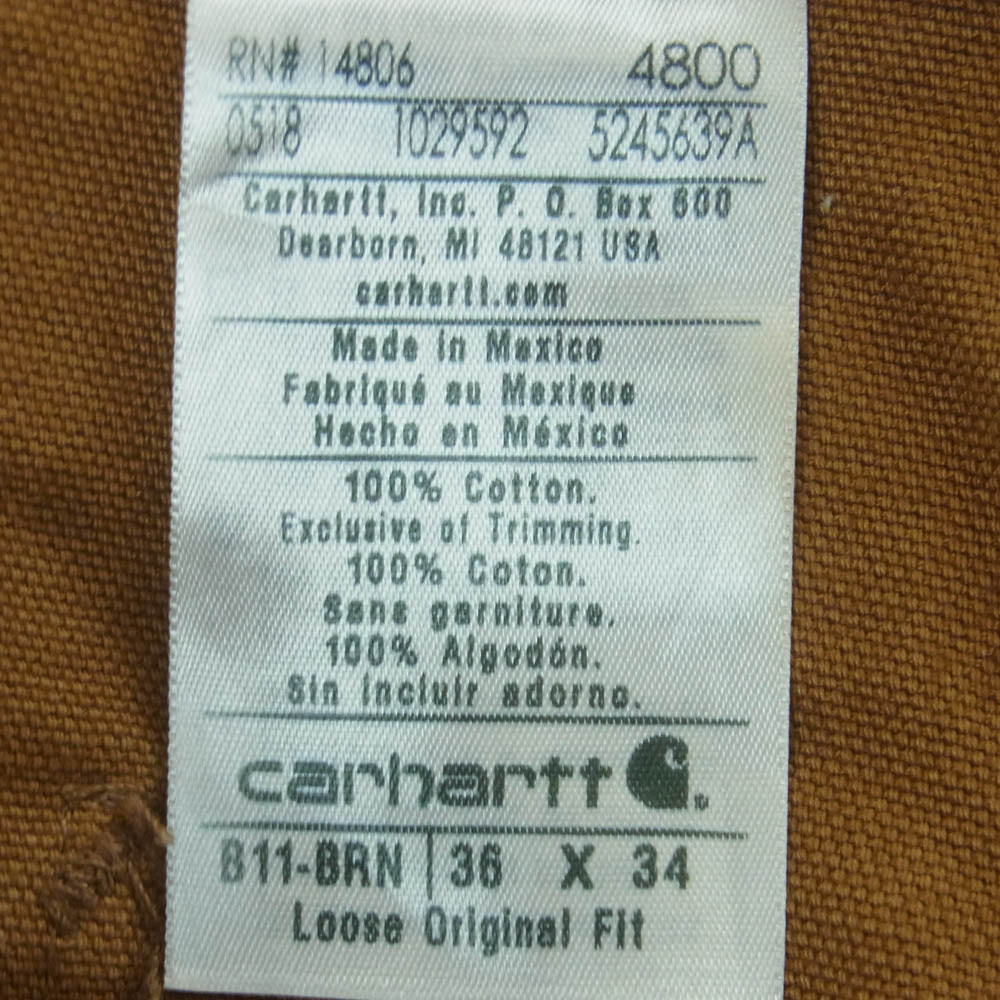 Carhartt カーハート 18年製 Washed Duck Work Dungaree ウォッシュド ダック ペインター パンツ ブラウン系 36 × 34【新古品】【未使用】【中古】