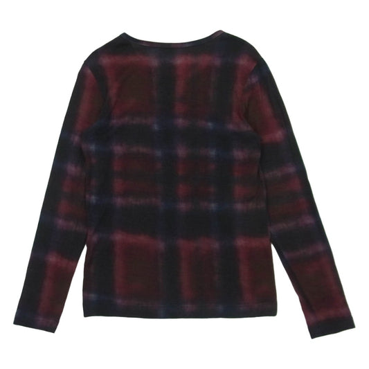 Y's Yohji Yamamoto ワイズ ヨウジヤマモト 22AW YE-T75-173-1-02 ぼかし チェック ウール 長袖 カットソー レッド系 ブラック系 2【中古】