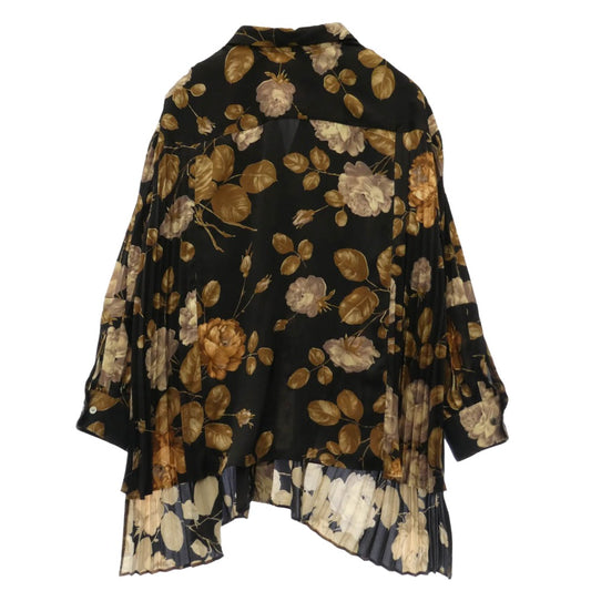 JUNYA WATANABE COMME des GARCONS ジュンヤワタナベコムデギャルソン JB-B010 AD2018 花柄 サイドプリーツ エステル フラワー プリント シャツ ブラウス ダークブラウン系 ブラウン系 S【中古】