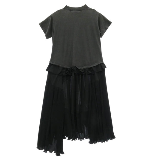 BALENCIAGA バレンシアガ 725106 TLO32 フリル プリーツ ドッキング 切り替え Tシャツ 半袖 ワンピース ブラック系 34【中古】