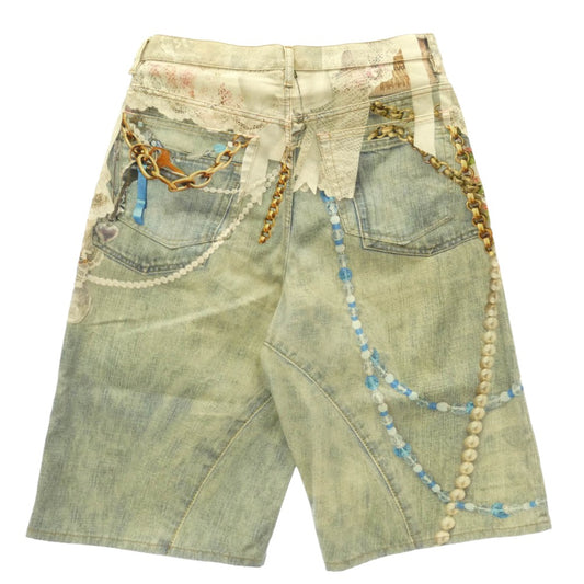 ACNE STUDIOS アクネストゥディオズ FN-MN-SHOR0030B トロンプルイユ プリント ルーズ フィット デニム ショーツ 転写 パンツ ライトブルー系 52【中古】