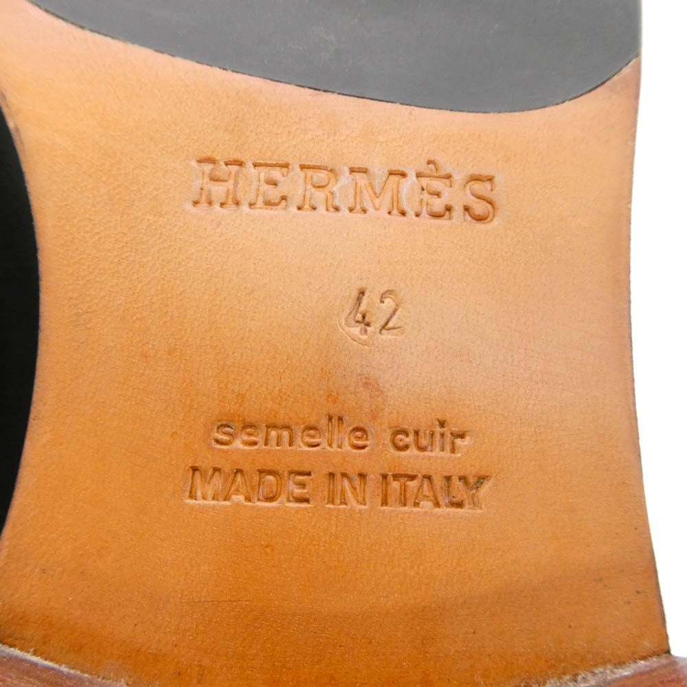 HERMES エルメス 171435ZH モントレー モカシン レザーシューズ ブラック系 42【中古】