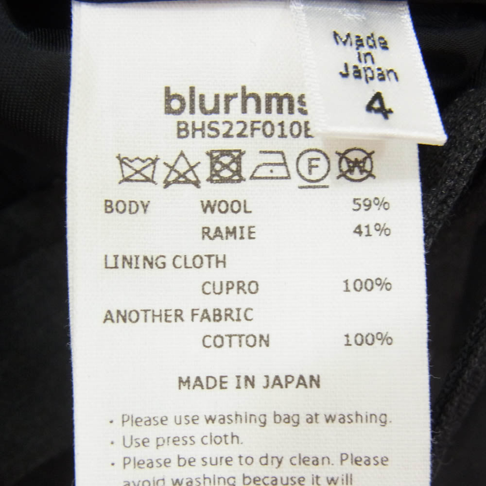 blurhms ブラームス BHS22F0108 Wool Ramie Super Wide Slacks ウール ラミー スーパー ワイド スラックス ブラック系 4【中古】