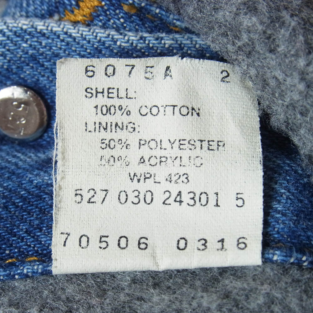 Levi's リーバイス 90s USA製 70506 0316 裏地ブランケット デニム ジャケット ボタン裏刻印527 インディゴブルー系 38【中古】