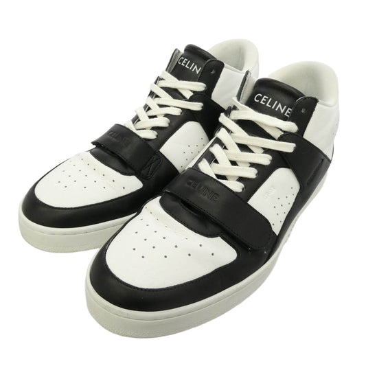 CELINE セリーヌ TRAINER CALFSKIN MID レザー ハイカット スニーカー ブラック系 ホワイト系 42【中古】