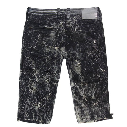 ISAMUKATAYAMA BACKLASH イサムカタヤマバックラッシュ 14SS 1438-01 スパイダー柄 箔加工シープレザー切替 クロップド パンツ ブラック系 S【中古】
