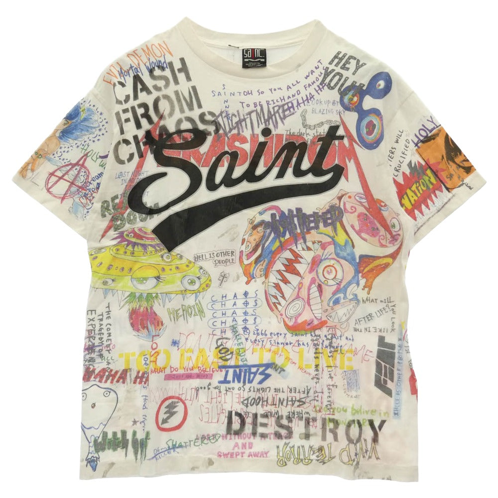 SAINT MICHAEL セントマイケル 21AW SM-A21-0000-071 x 村上隆 Kaikai Kiki Graff Tee カイカイキキ グラフィティ 半袖 クルーネック Tシャツ オフホワイト系 マルチカラー系 XL【美品】【中古】 SAINT MICHAEL セントマイケル 21AW SM-A21-0000-071 x 村上隆 Kaikai