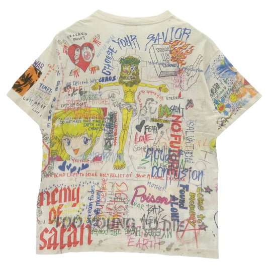 SAINT MICHAEL セントマイケル 21AW SM-A21-0000-071 x 村上隆 Kaikai Kiki Graff Tee カイカイキキ グラフィティ 半袖 クルーネック Tシャツ オフホワイト系 マルチカラー系 XL【美品】【中古】