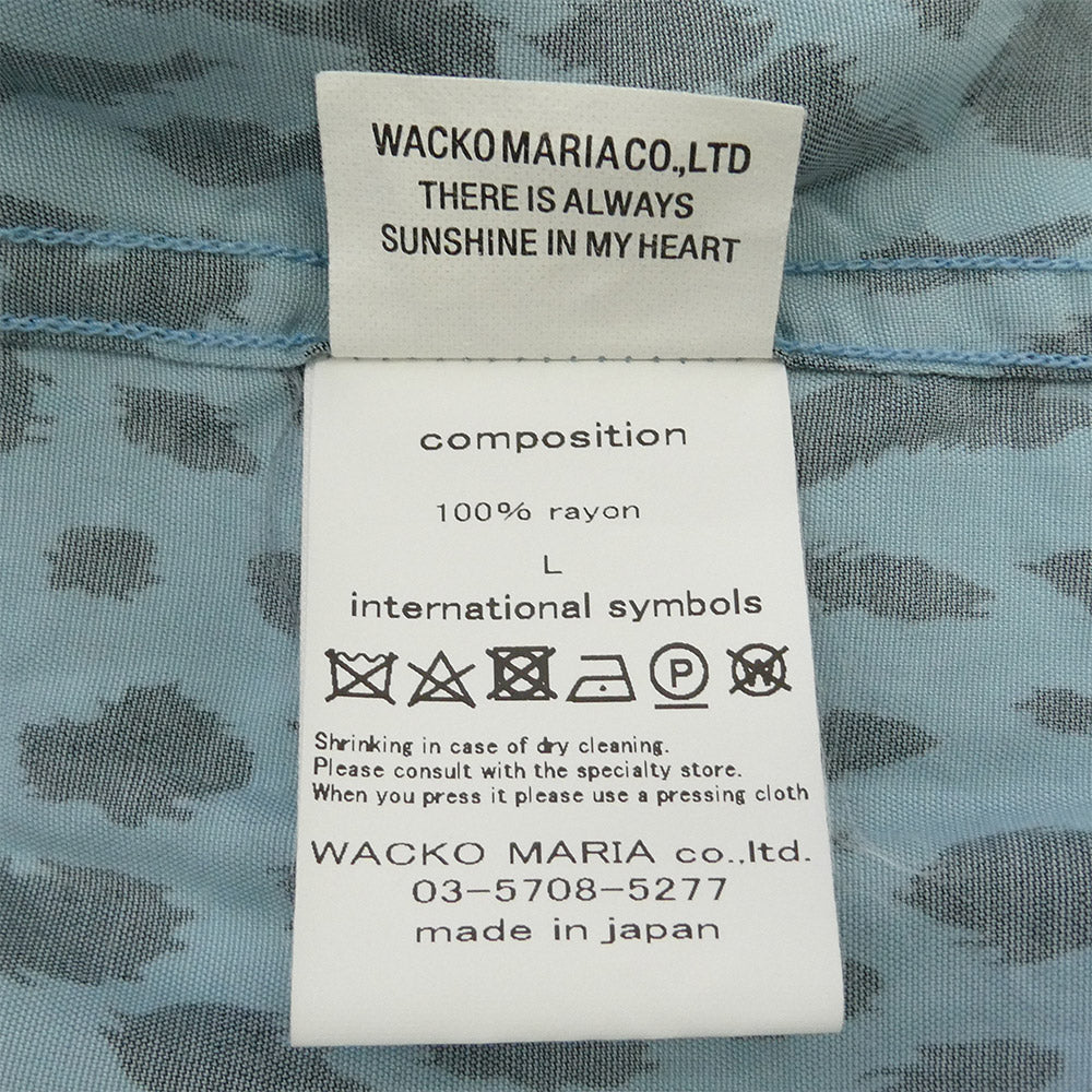 WACKO MARIA ワコマリア 23AW 23FW-WMS-HI07 HAWAIIAN SHIRT L/S レオパード柄 オープンカラー 長袖 シャツ ブルー系 L【中古】