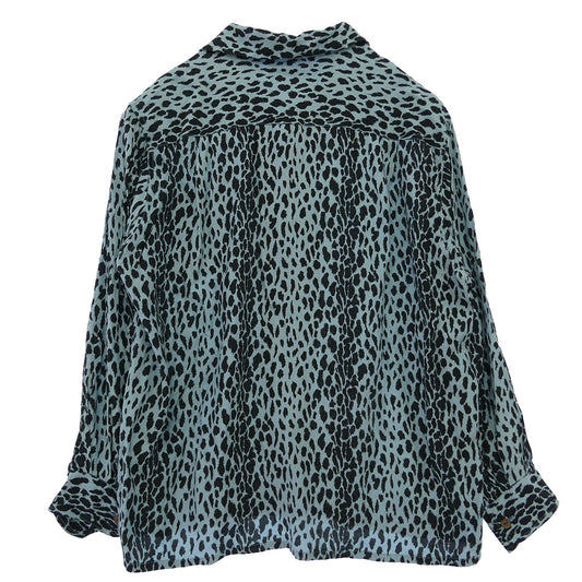 WACKO MARIA ワコマリア 23AW 23FW-WMS-HI07 HAWAIIAN SHIRT L/S レオパード柄 オープンカラー 長袖 シャツ ブルー系 L【中古】