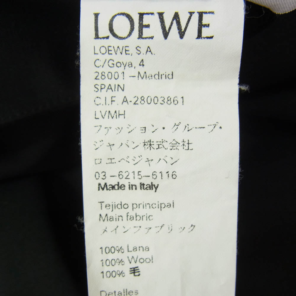 LOEWE ロエベ D2185161FA 裾リボン レザーロゴパッチ ウール スカート ブラック系 32【美品】【中古】