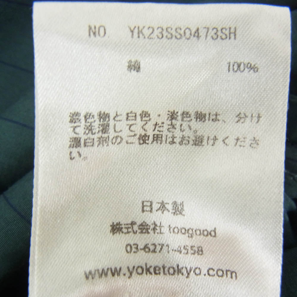 YOKE ヨーク 23SS YK23SS0473SH Garment Dye Stripe Band Collar Shirt ガーメントダイ ストライプ バンドカラー 長袖 シャツ グリーン系 3【中古】