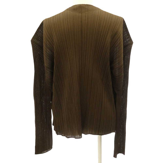 PLEATS PLEASE プリーツプリーズ イッセイミヤケ PP53-JD623 プリーツ加工 ボタンレス ノーカラー カーディガン ブラウン系【中古】
