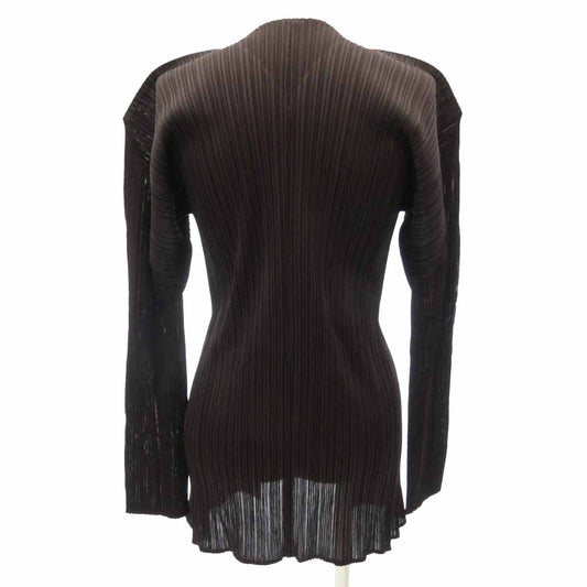 PLEATS PLEASE プリーツプリーズ イッセイミヤケ PP53-JO207 プリーツ加工 ボタンレス ノーカラー カーディガン ブラウン系 3【美品】【中古】