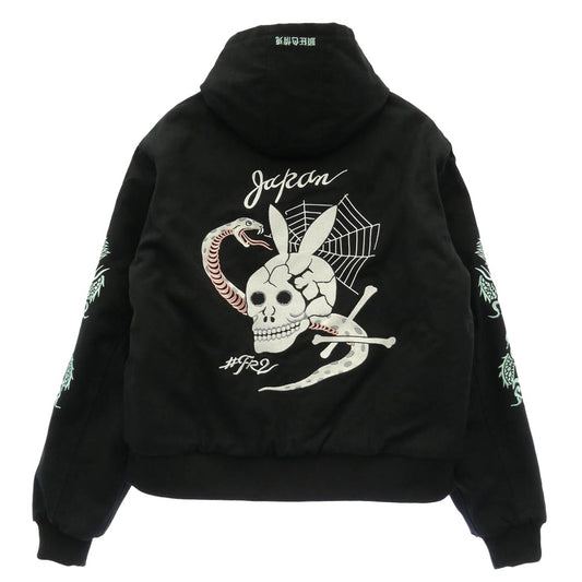 エフアール2 Snake&Skull Hooded Duck 港 アーム刺繍 ジップ アップ ワーク ジャケット ブラック系 M【中古】