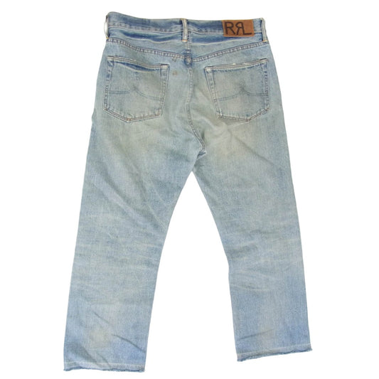 RRL ダブルアールエル USA製 distressed straight denim リペア加工 ダメージ加工 ストレート デニムパンツ インディゴブルー系 32【中古】