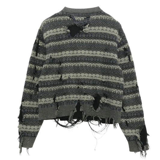 BALENCIAGA バレンシアガ 21AW 663872 ロゴ刺繍 デストロイ クルーネック ダメージニット ブラック系 グレー系 マルチカラー系 M【中古】